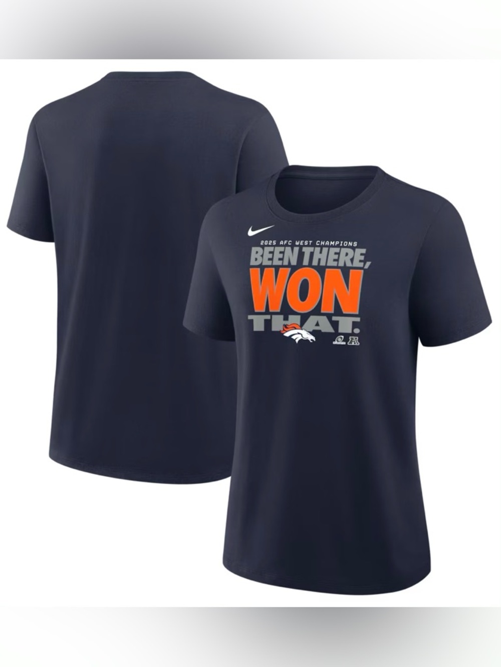 Women's Denver Broncos Nike Navy 2025 AFC West Division Champions T-Shirts Sz. S